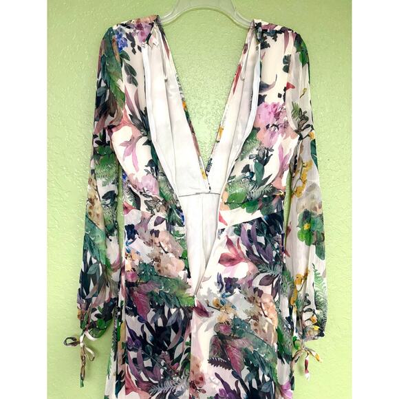 LUXXEL Floral Tropical Vacation Print V Neck Lightweight Flowy Maxi Dress Size M - Picture 3 of 11